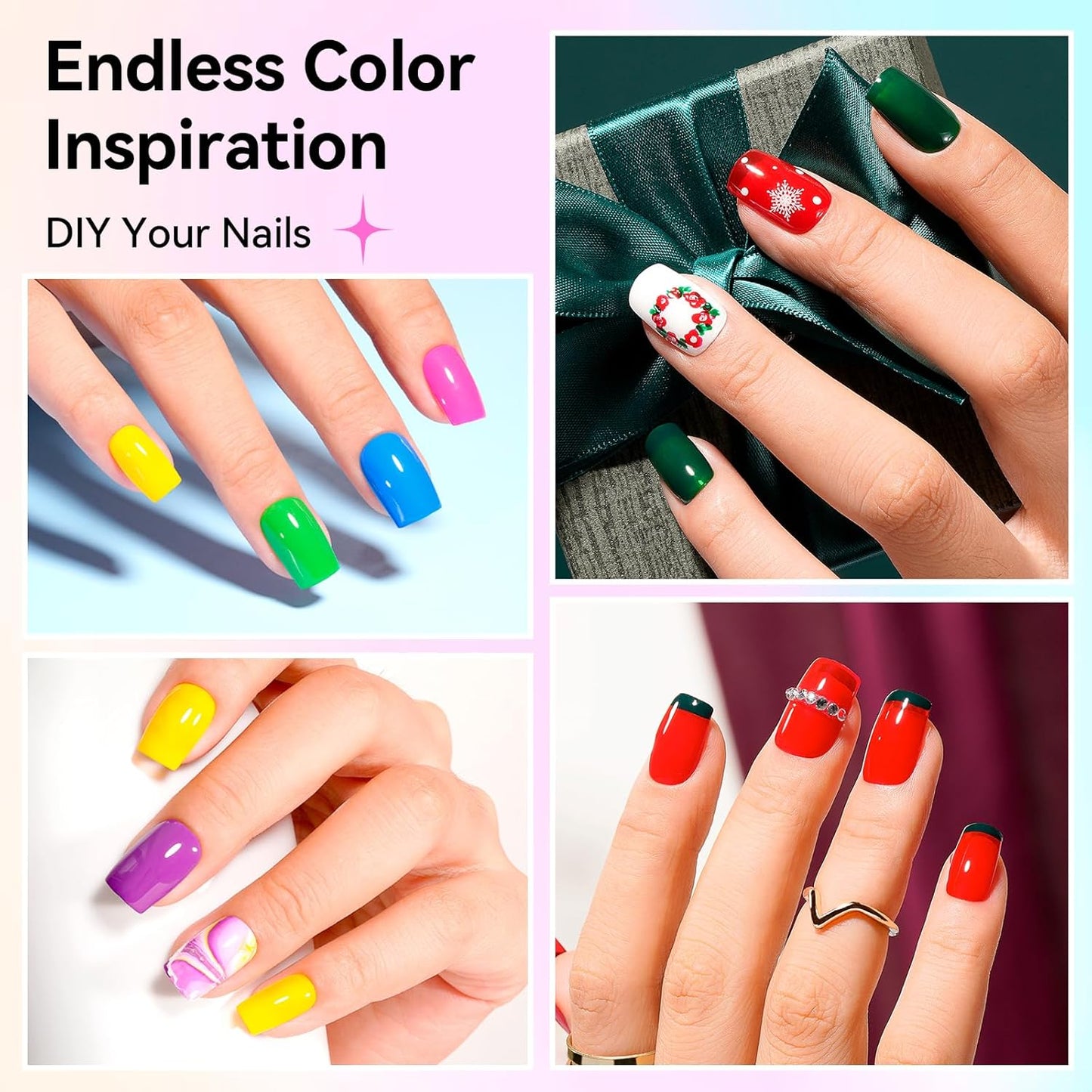 Rainbow Nail Polish Set - 10ml, 16 Colors | Air Dry, Base & Top Coat, Remover Pads for Nail Art Lovers