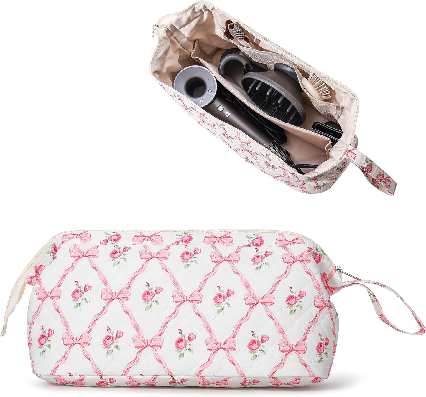 Large Quilted Hair Tools Travel Bag - Cute Dustproof Organizer for Hair Dryer & Curling Iron | Aesthetic Design