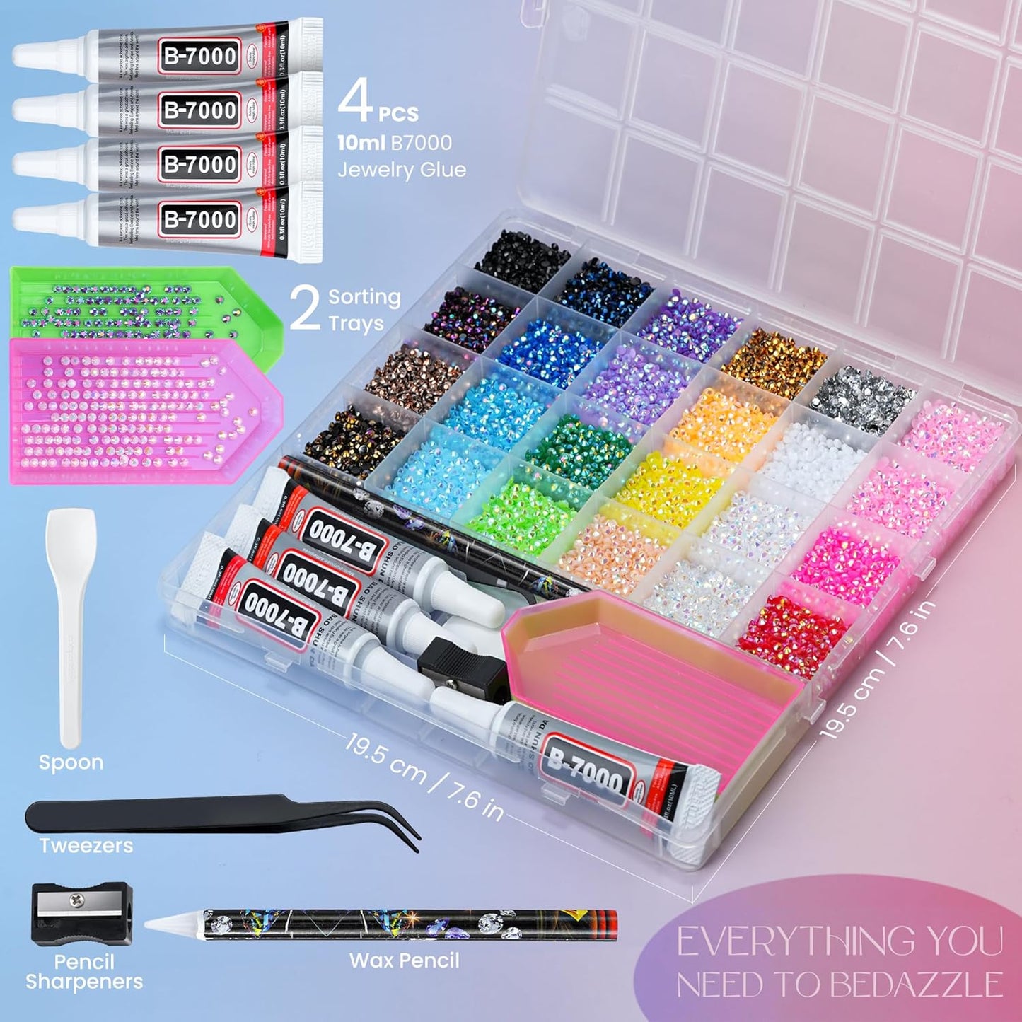 Resin Jelly Rhinestones Kit - 35,000 Multicolor 3mm Flatback Gems + 4 B7000 Jewelry Glue & Tools | DIY Arts & Crafts Set