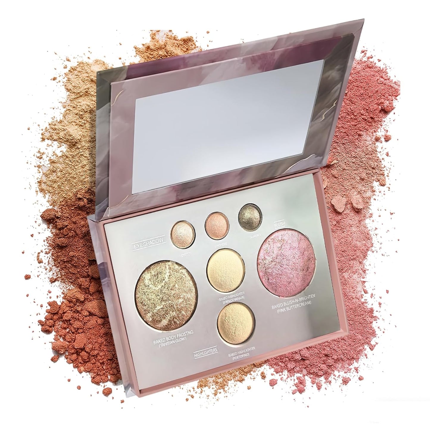 All-in-One Makeup Palette - 7 Color Baked Face Palette with Bronzer, Blush, Highlighters & Eyeshadows | Shimmer Travel Kit with Mirror