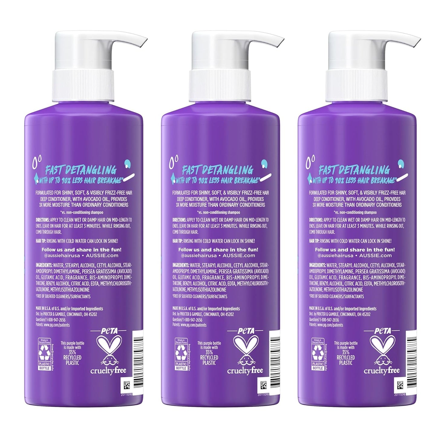 Aussie 3 Minute Miracle Moist Deep Conditioner - Nourishing Avocado & Jojoba Oil | 16 Fl Oz Each, Triple Pack
