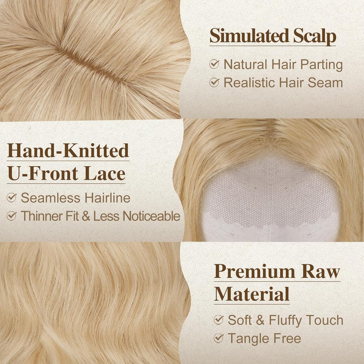 18 Inch Wavy Beige Blonde Wig - Medium Length Synthetic Wig for Women | Natural Soft Waves for Daily Wear & Parties