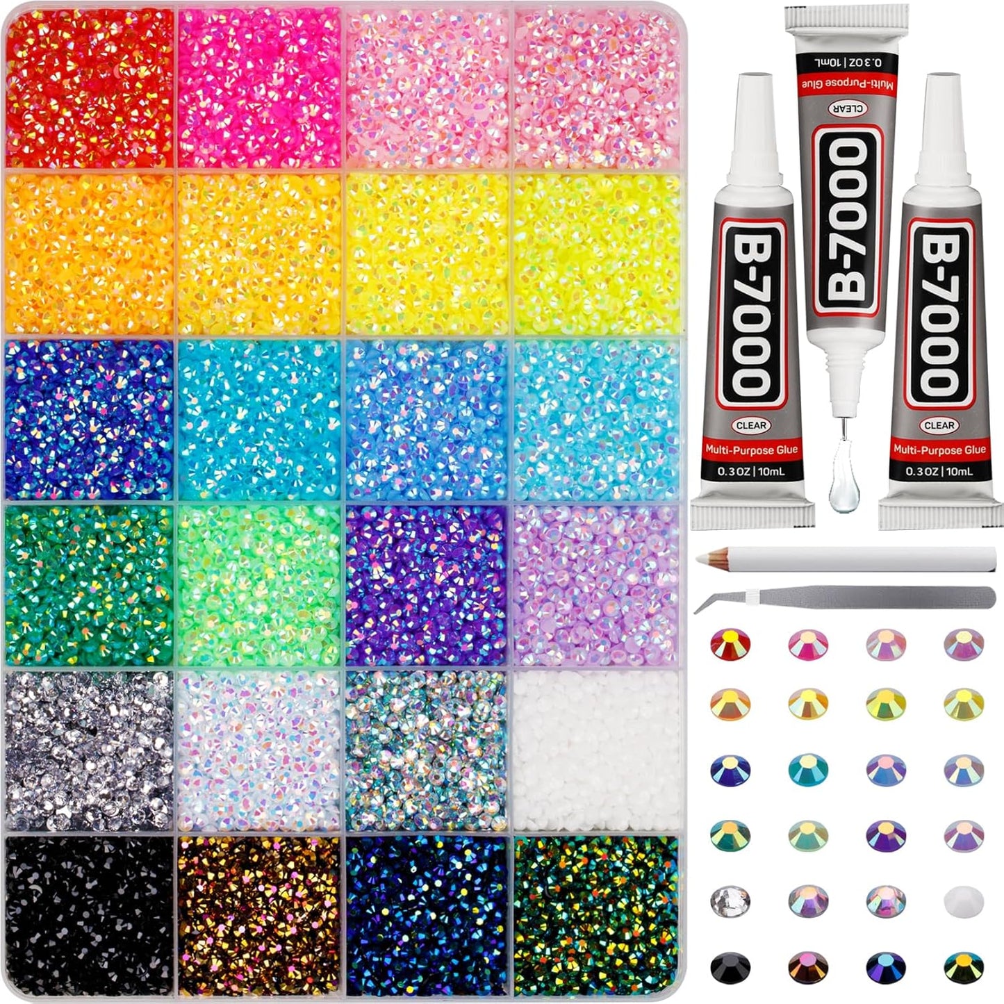 Red Rhinestones Bedazzler Kit - 6500 Pcs Flatback Crystals & B7000 Glue | 2-6mm Resin Gems for Crafts, Clothes, Shoes, Nails