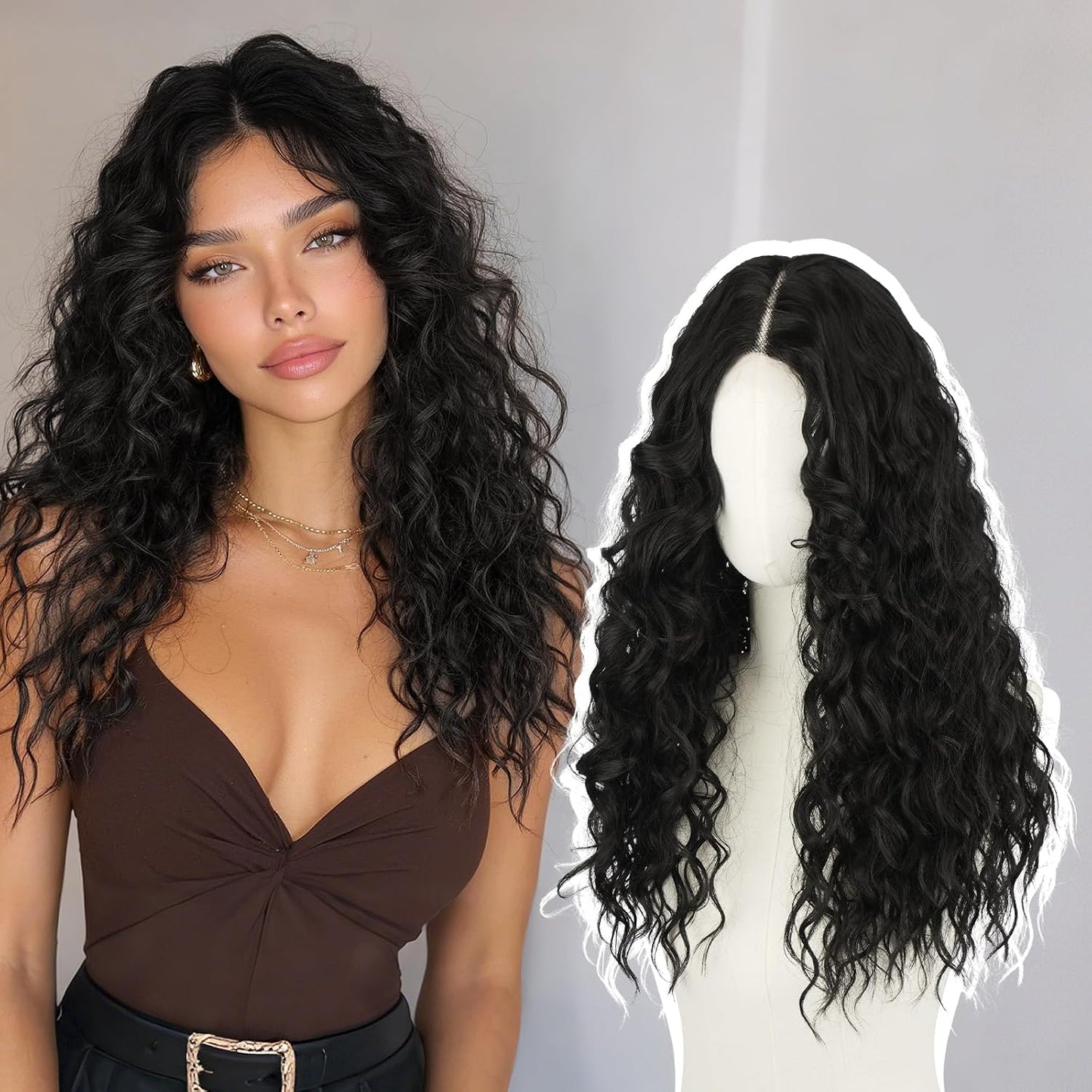 Brown Lace Front Wigs for Women - Natural Hairline, Long Wavy Curly, 21 Inch | Glueless & Beginner Friendly