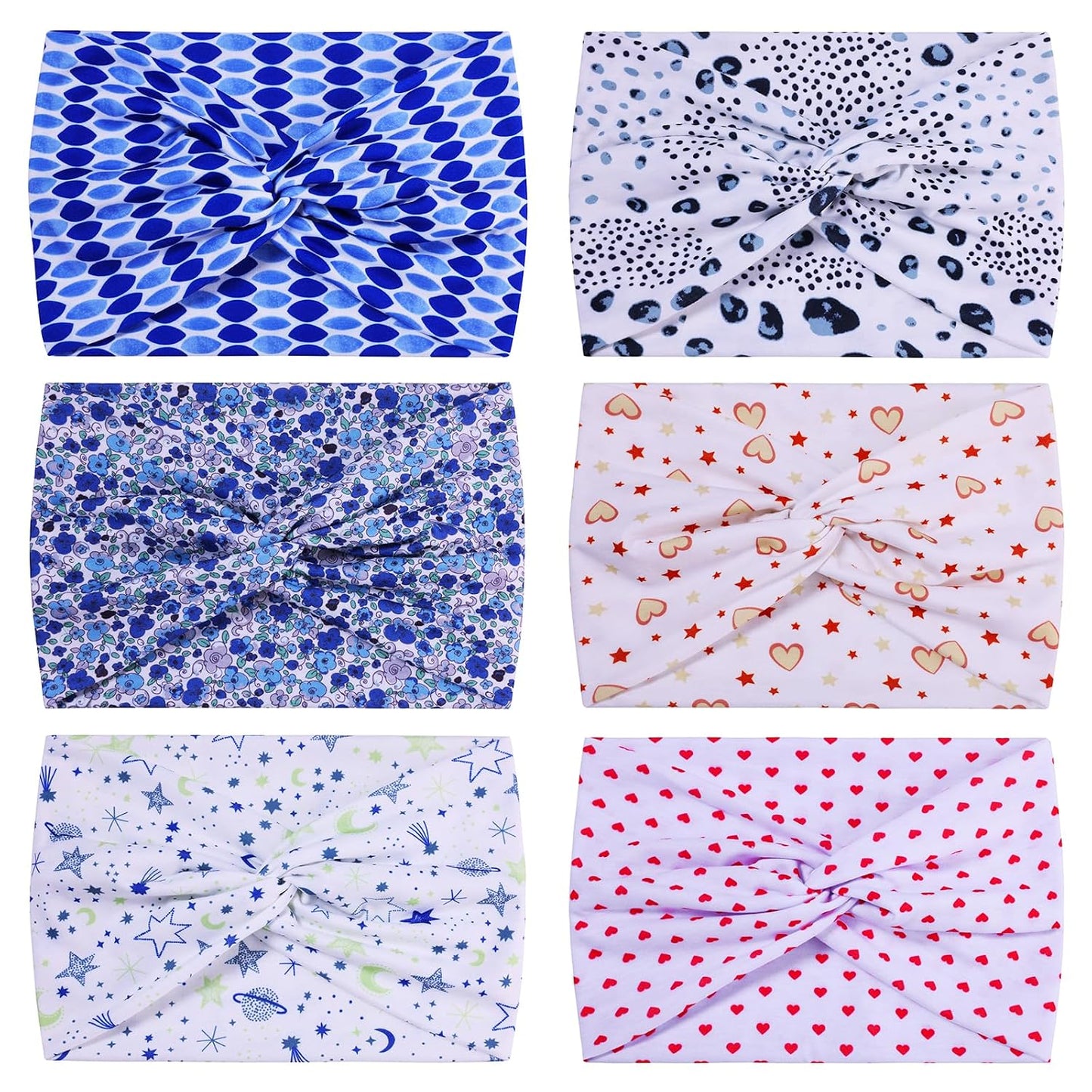Extra Wide Headbands for Women - 7" Large Cotton Turban Knotted Bandana | 3Pcs White & 3Pcs Black