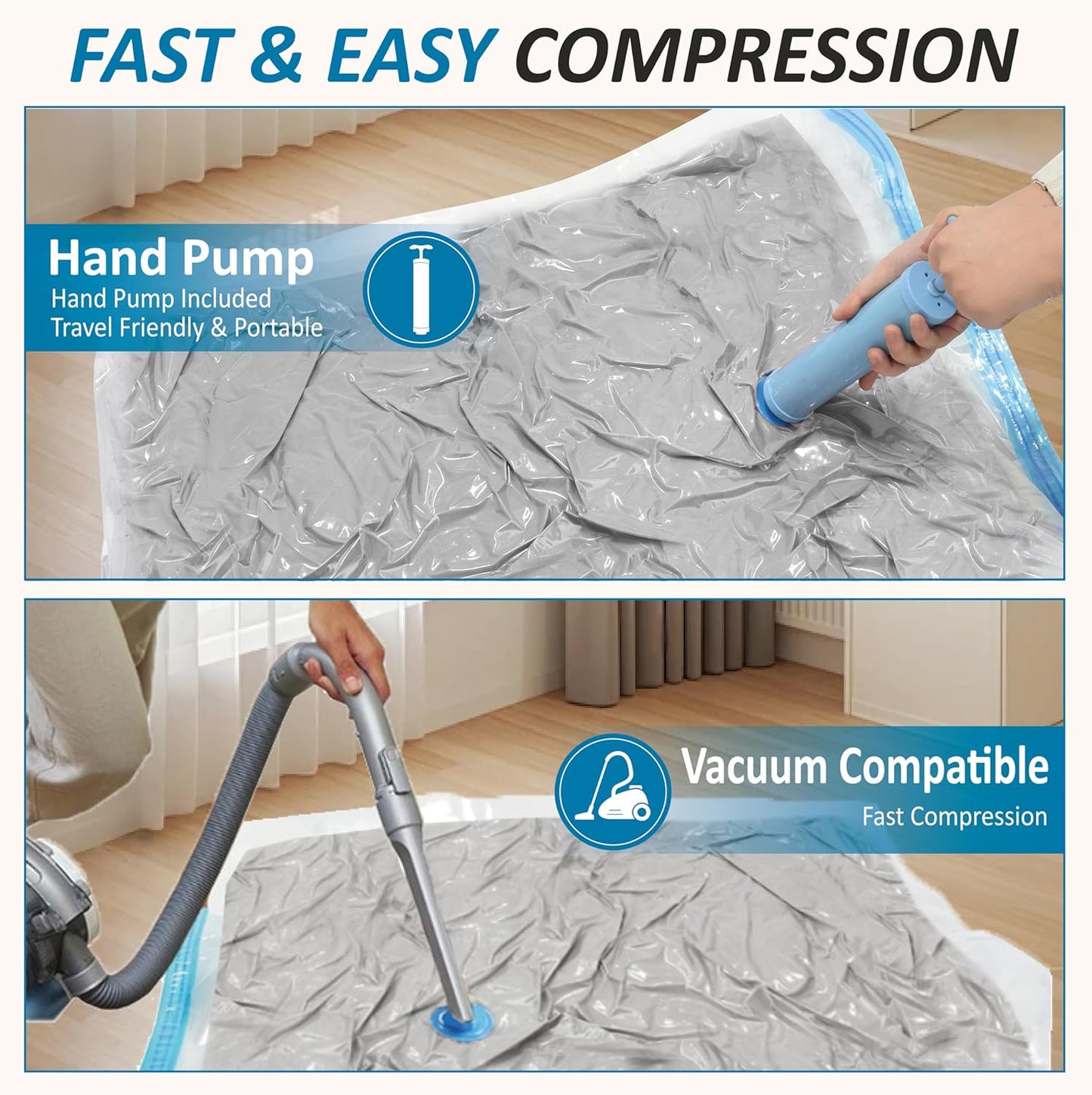 Vacuum Storage Bags - 80% Compression Space Saver for Clothes, Bedding & Blankets | 20-Pack Combo