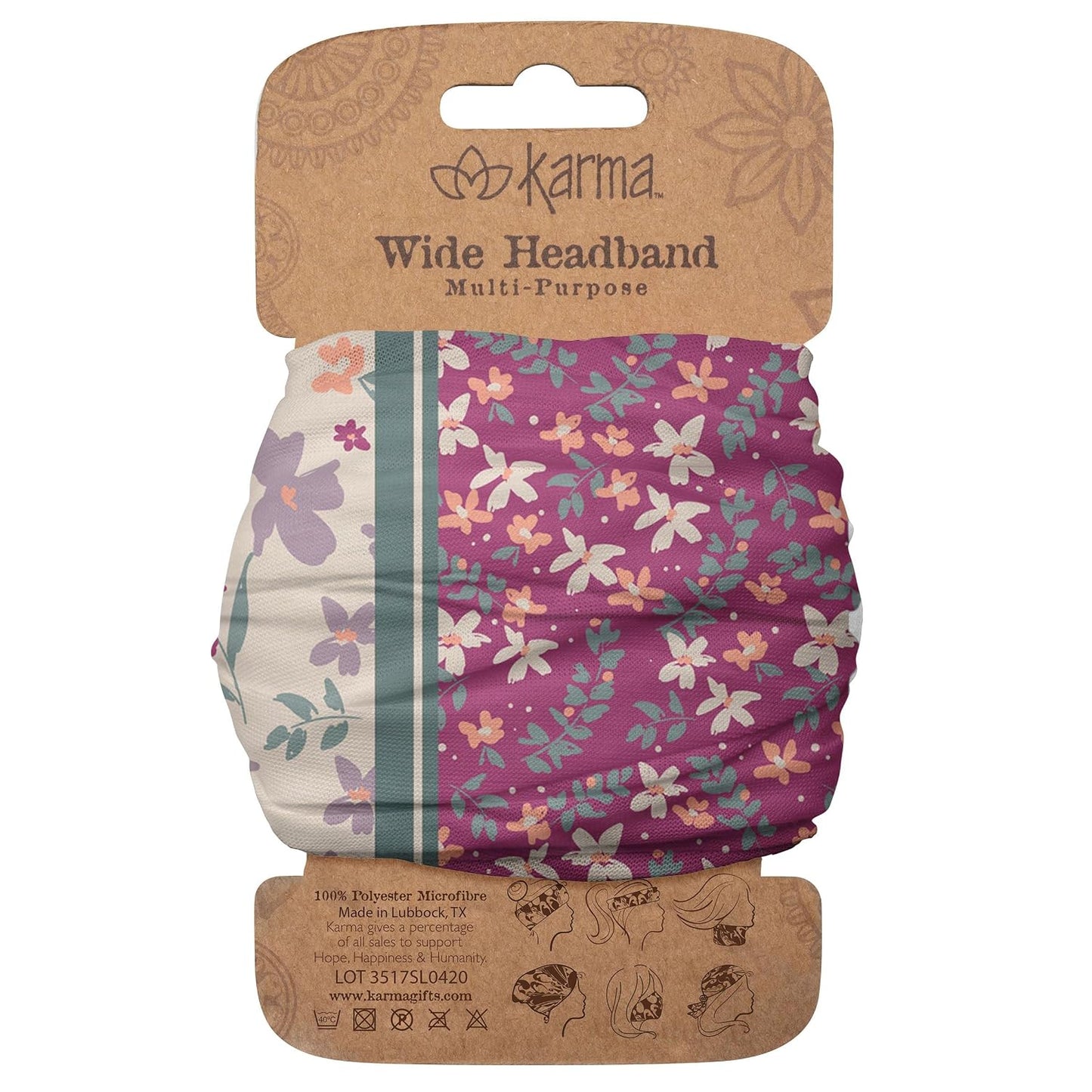 Floral Headband for Women - Teal/Apricot Split Design | Wide Fabric & Stretchy Hair Scarf