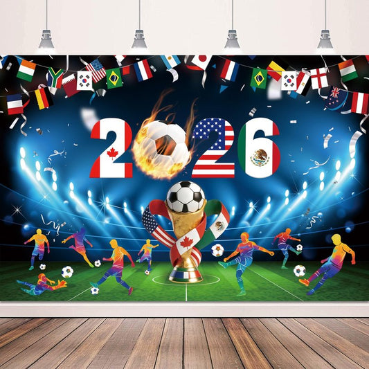 2026 World Soccer Party Decorations 5x3Ft International Sports Party Decorations Soccer Themed Background Banner Photo Booth Props for Sport Games Viewing Parties Sports Bar Birthday Classroom Decor