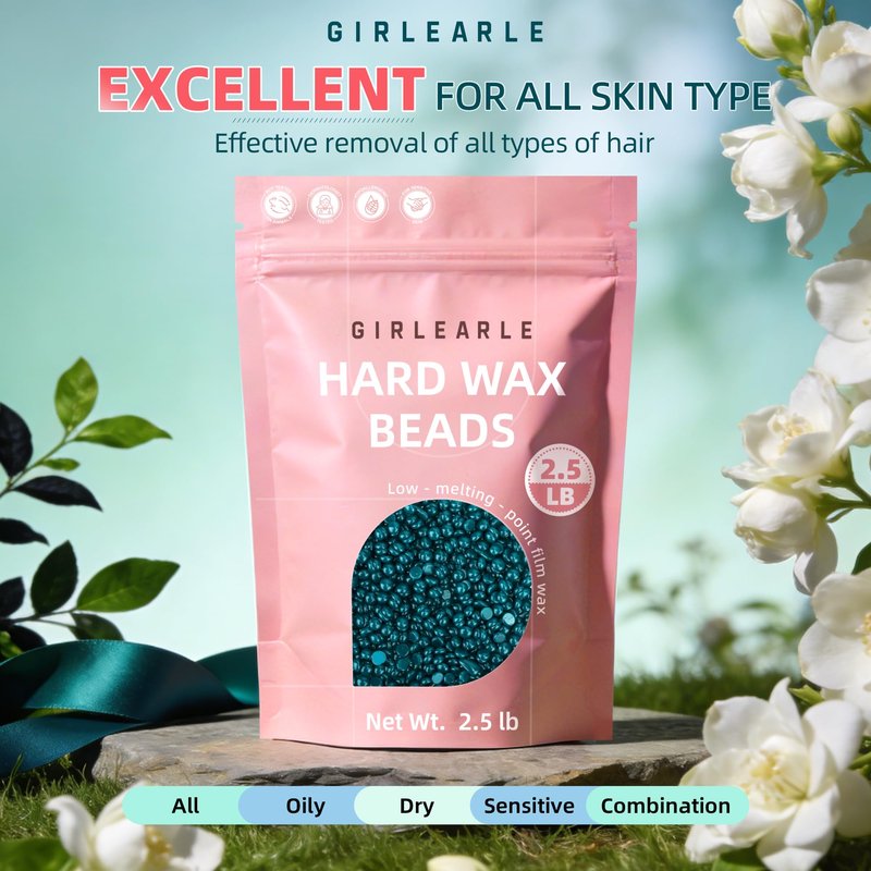 GIRLEARLE 2.5lb Wax Beads for Hair Removal, Brazilian Bikini Hard Wax for Sensitive Skin, Hard Wax beads Perfect for Full Body Eyebrow, Facial, Beard and Underarms at Home for Women and Men (Jasmine)
