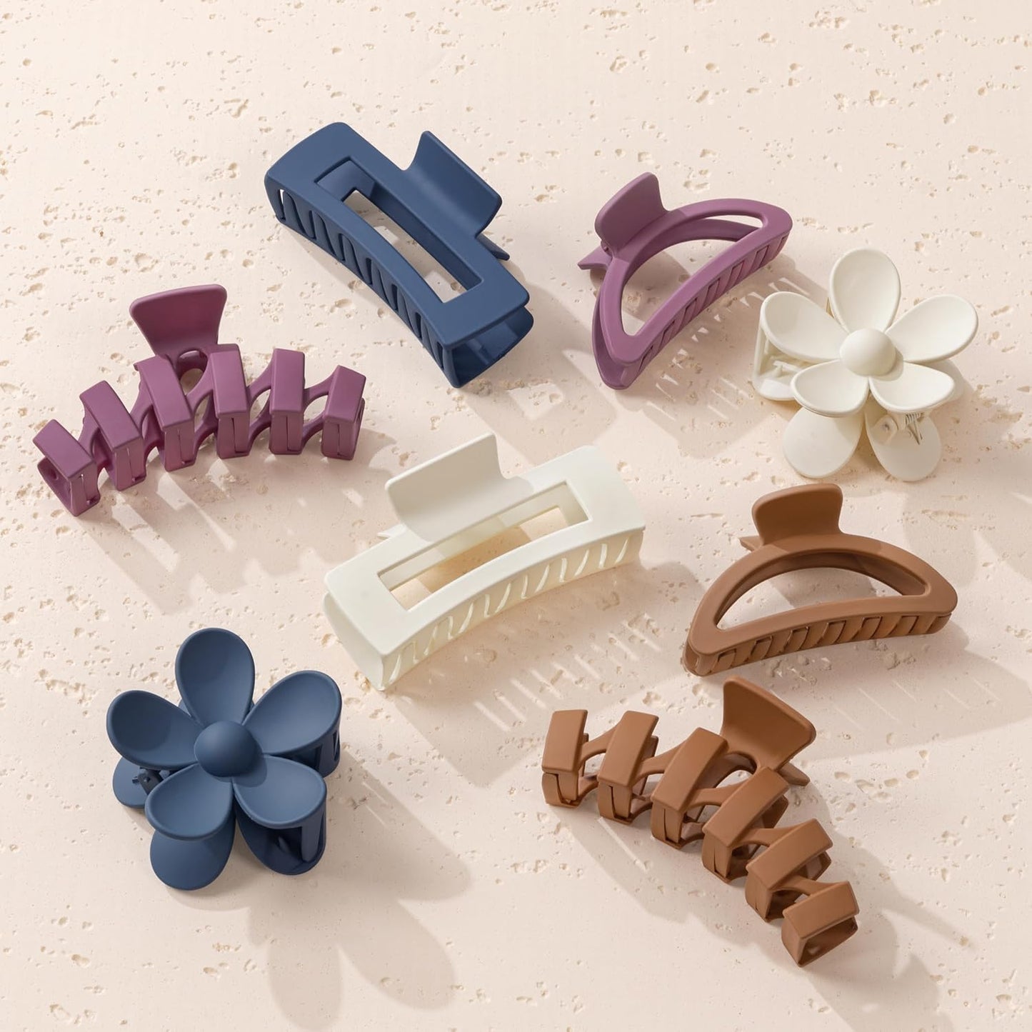 Flower Hair Clips - 8PCS Non-Slip Claw Clips for Thick Hair | Multi-Style Neutral Colors Set