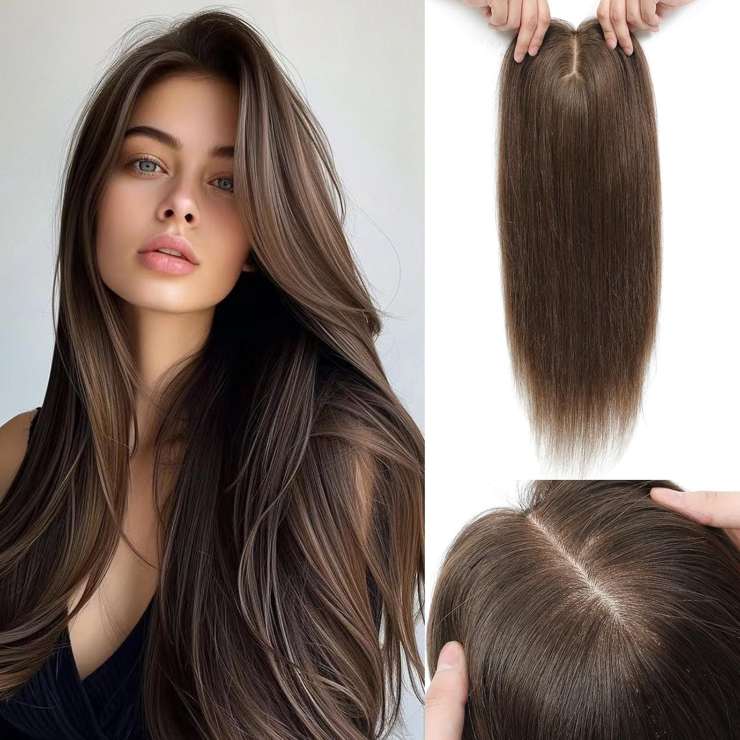 Aimeolyn Hair Toppers for Women - 16-Inch Real Human Hair | 8x8 Inch Big Base Coverage