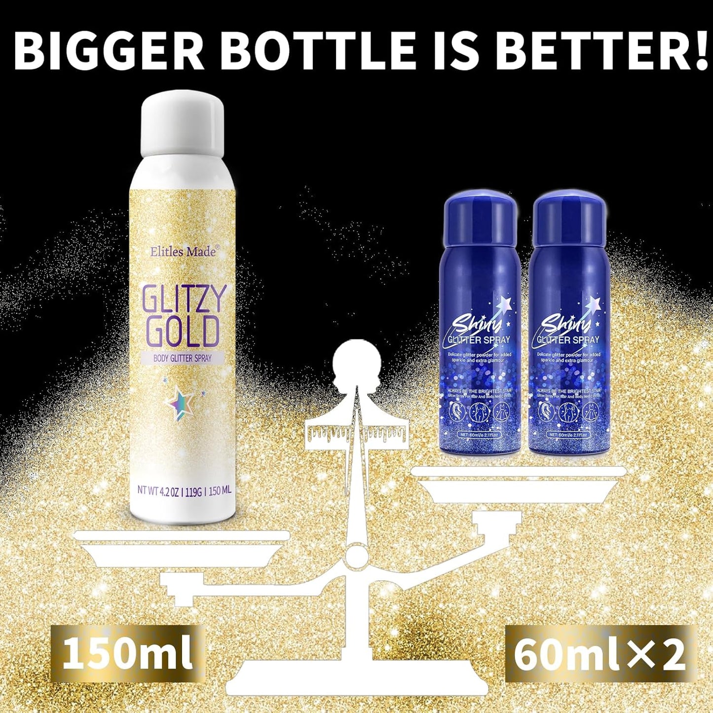 Hair Glitter Spray - 150ML Gold Body Glitter Hairspray for Kids & Women | Perfect for Festivals & Raves