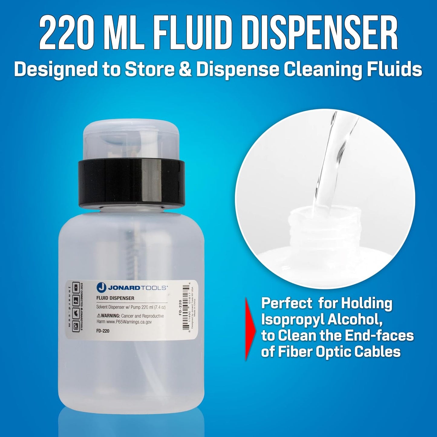 Jonard Tools FD-220 Fluid Dispenser - Isopropyl Alcohol & Cleaning Fluids, 220 ml