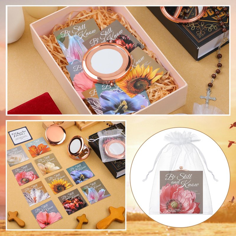 36pcs/12sets Christian Mothers Day Bulk Gifts for Church Happy Mother's Day Bible Verse Cards with Makeup Compact Pocket Mirror Religious Christian Gifts for Women for Mom Gift Prayer Supplies