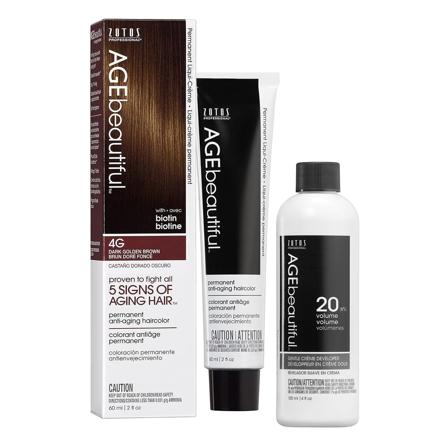 AGE Beautiful Permanent Hair Color Cream - 100% Gray Coverage Hair Dye with Biotin for Fuller, Thicker Hair | Professional Salon Quality
