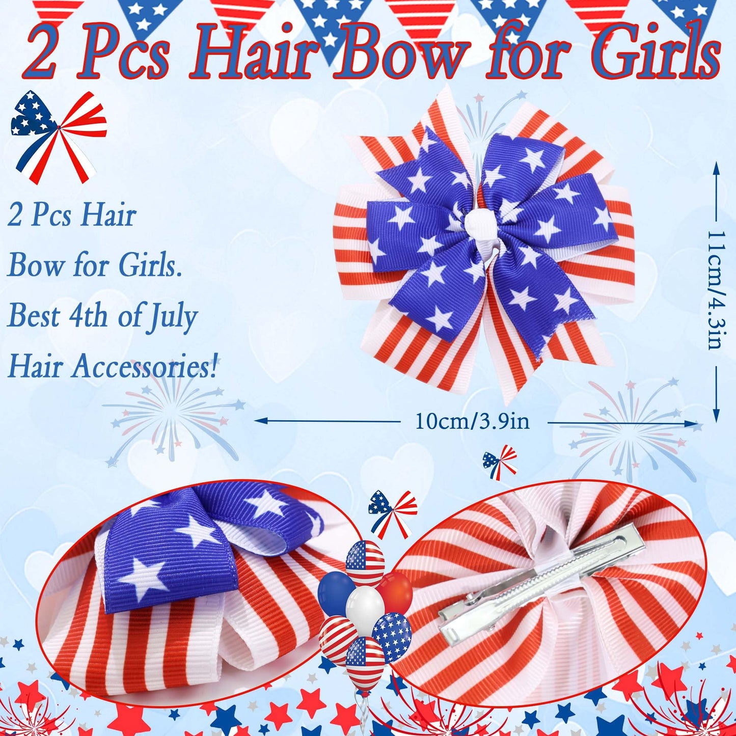 FARSYOD 4th of July Bows for Girls Hair Patriotic Bow Red White Blue Bowknot Clip USA Flag Ribbon Bow Accessories for Fourth of July Independence Day