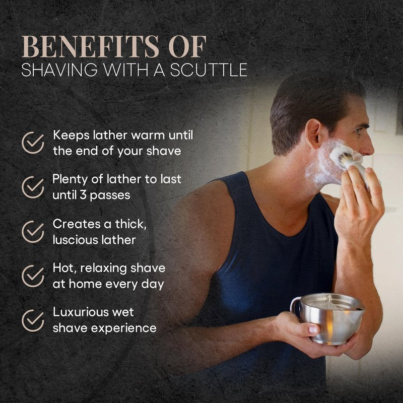 Naked Armor Silver Fox Shaving Scuttle Mug Kit With Shavette - Double Walled Stainless Steel Shaving Bowl with Shavette Straight Razor, Shaving Brush, and Organic Shave Soap - Hot Lather Wet Shave Set