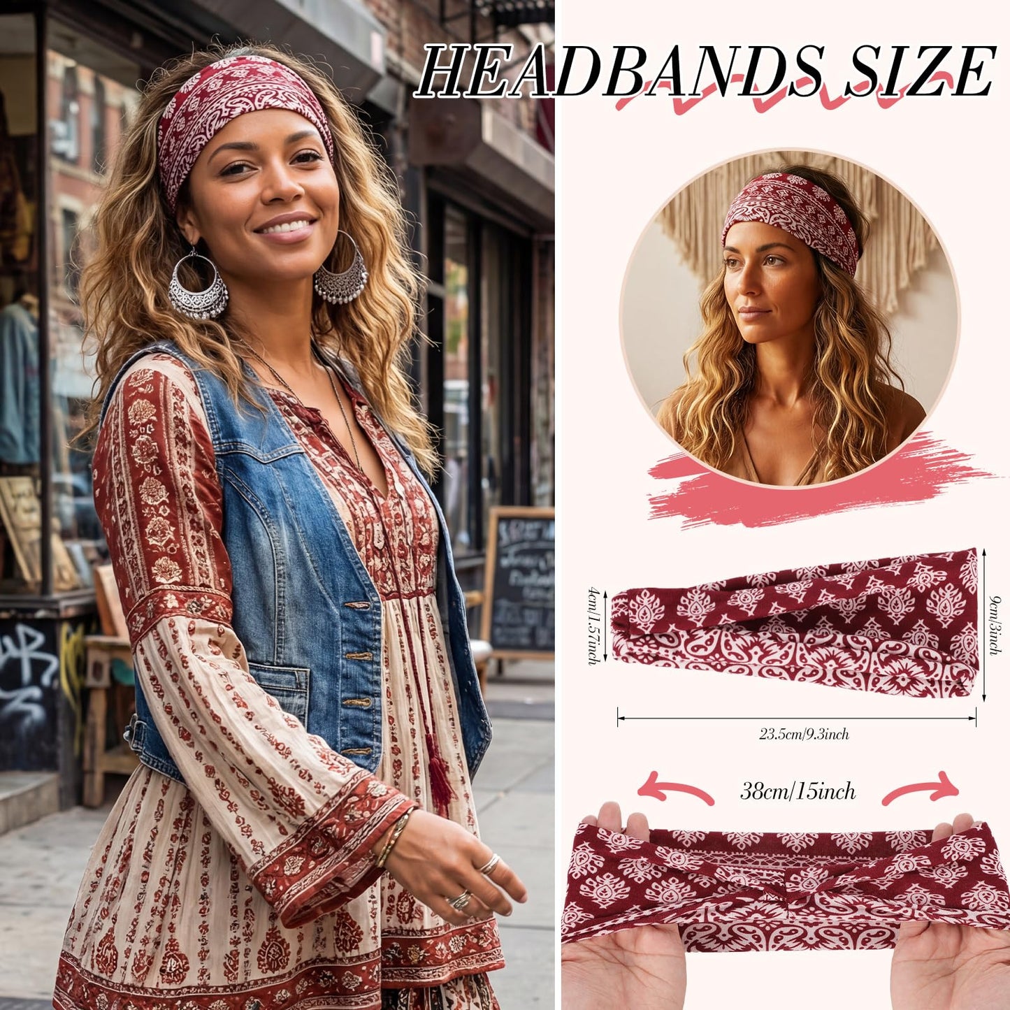 obeoby 8 Pack Headbands for Women, Boho Style Headbands