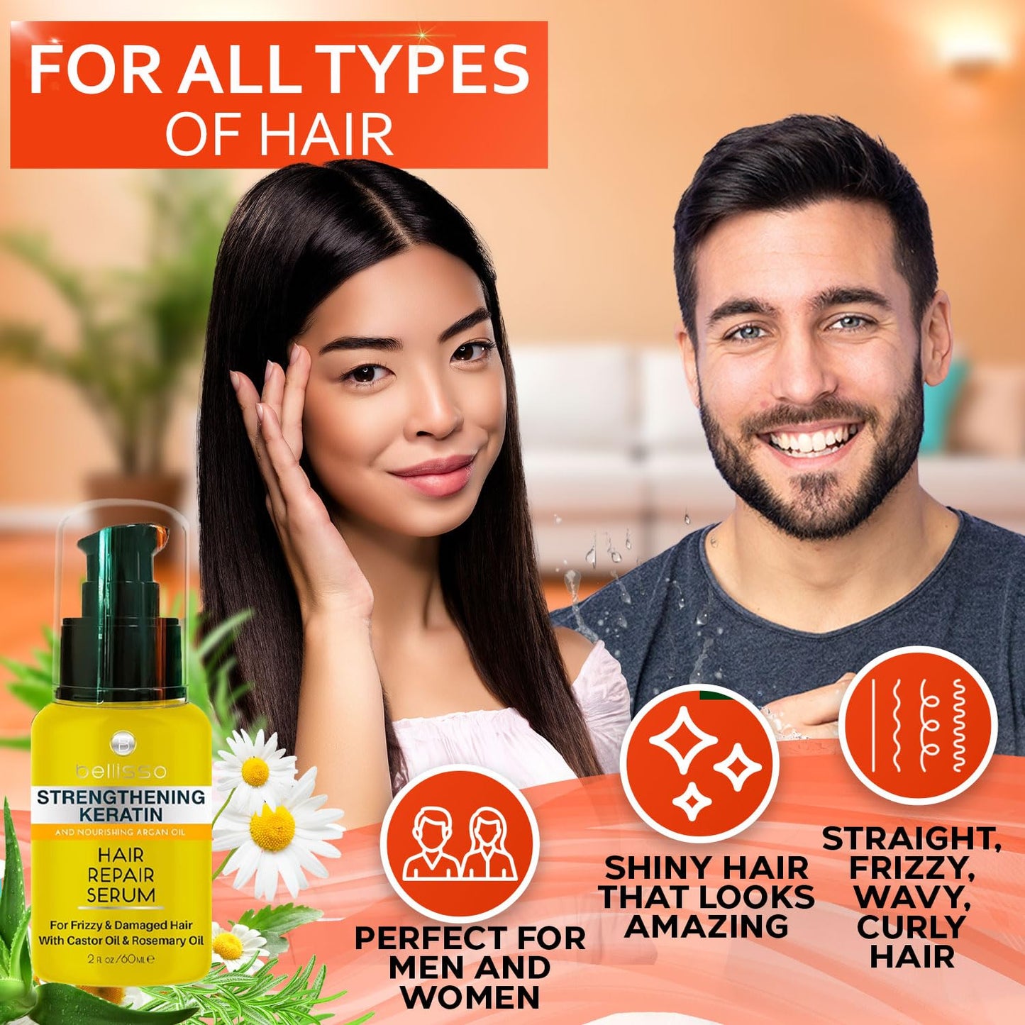 Keratin Hair Serum - Heat Protection & Anti-Frizz Treatment | Smoothing Oil for Damaged Hair