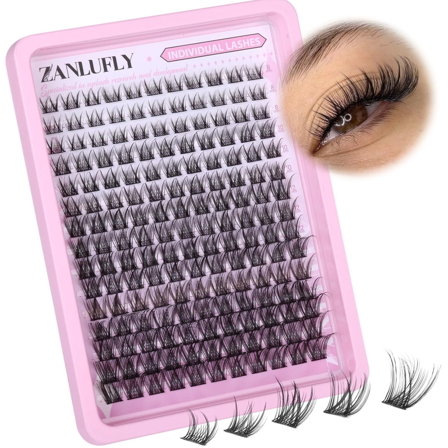 Natural CC-Curly Cluster Lashes - Wispy Eyelash Extensions with Clear Band | 10-14MM Individual DIY Lashes