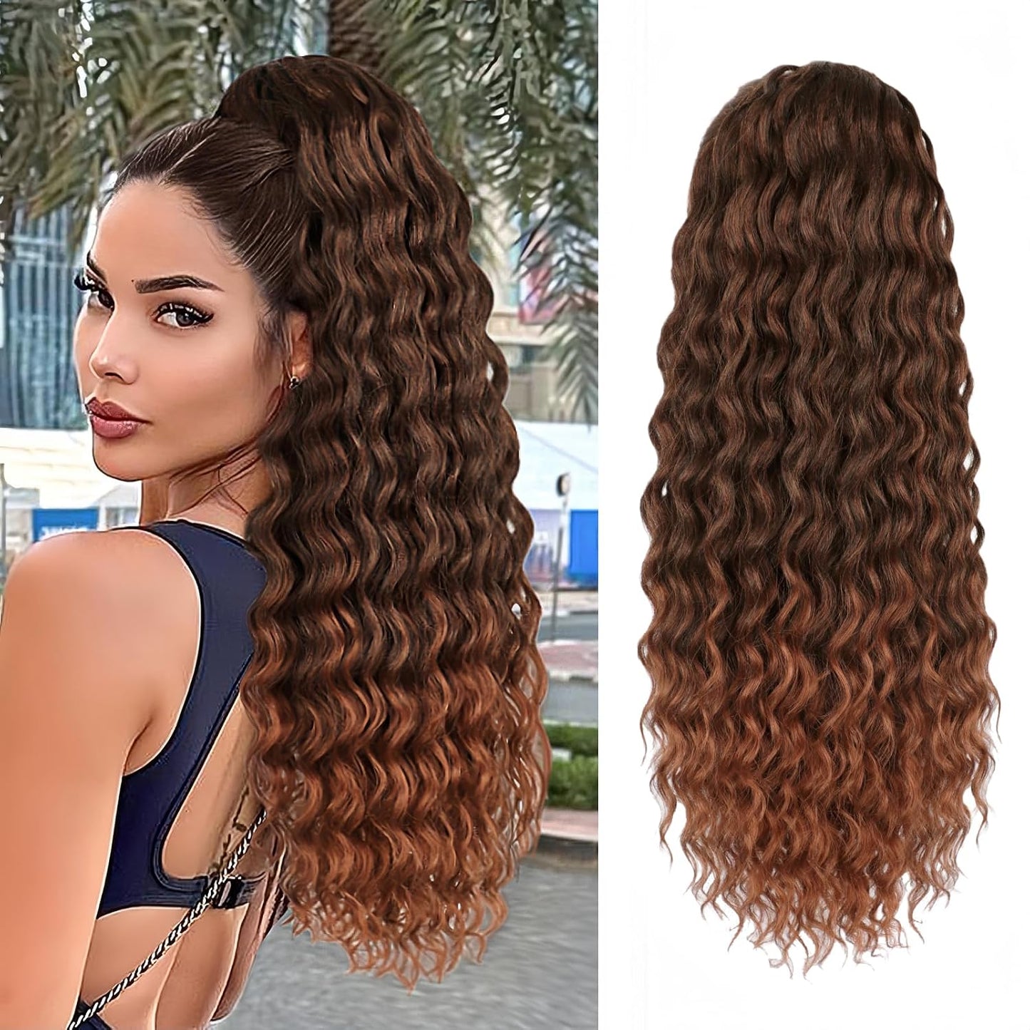 Curly Ponytail Extension - 20 Inch Drawstring Hairpiece for Black Women | Synthetic Long Wavy Style
