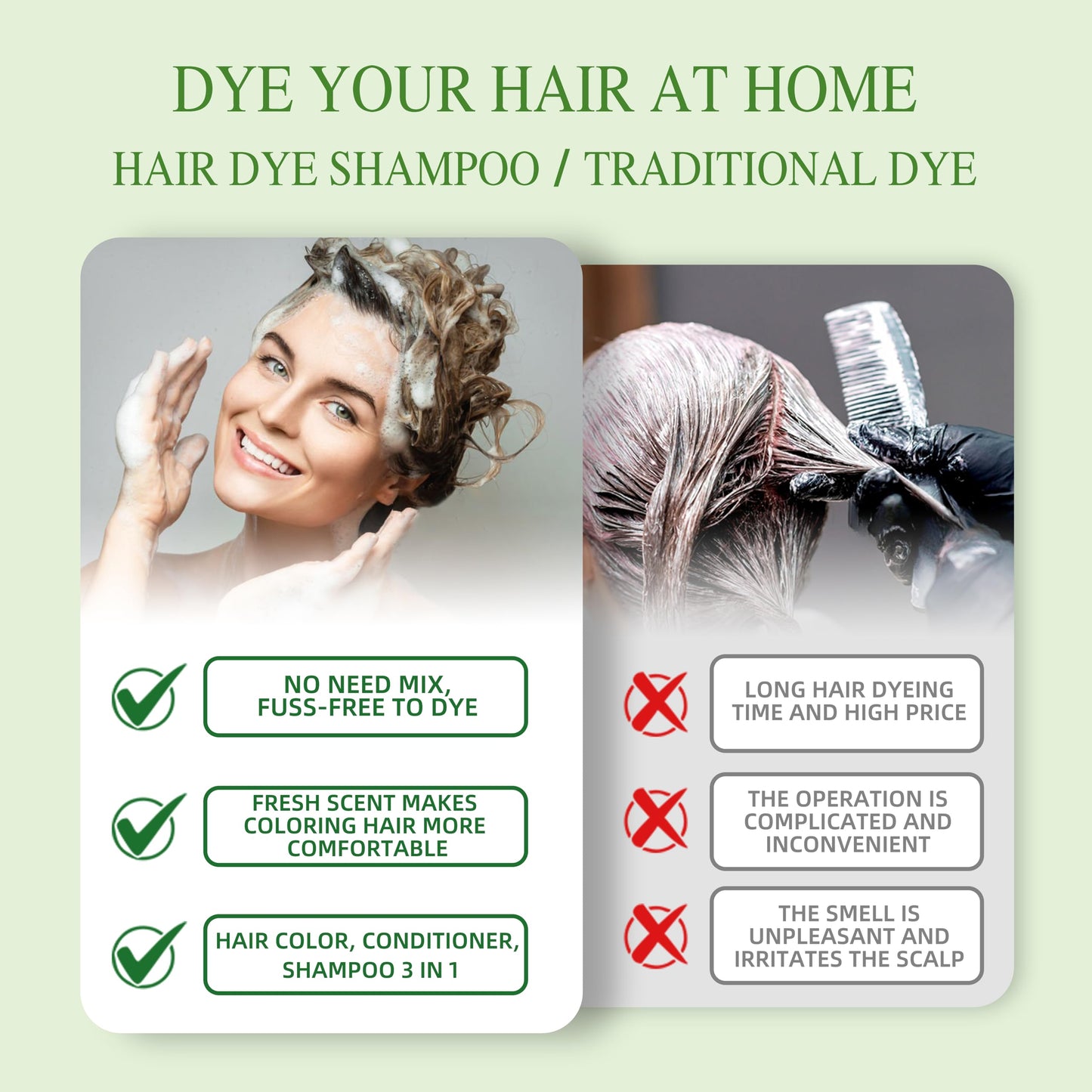 SHIHUANUO Hair Dye Shampoo 3 in 1 for Gray Hair Coverage, Herbal Ingredients Natural Shampoo Hair Dye for Women & Men/Ammonia-Free 520m（Wine Red）