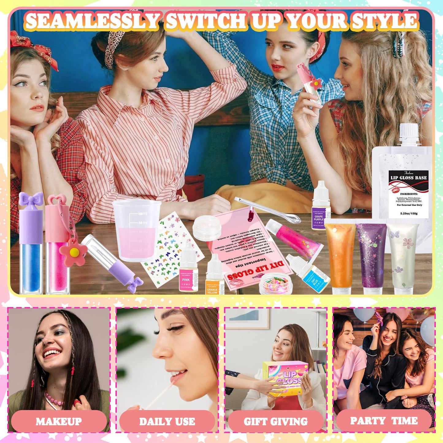 Thaluna Lip Gloss Making Kit, Lip Gloss Set for Women Lip Kit Fun DIY Lipgloss Making Kit, Make Your Own Lip Gloss Kit, Moisturizing Glitter Keychain Birthday Gifts Girls Trendy Stuff