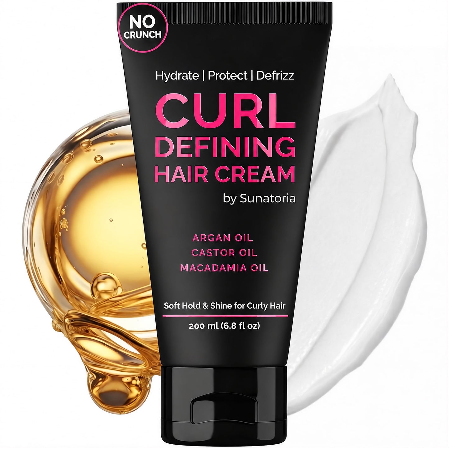 SUNATORIA Curl Cream — Lightweight Anti-Frizz Curl Defining Cream for Curly & Wavy Hair, Hydrating Leave-In Styling with Macadamia, Argan & Castor Oil, Vegan, Crema para Rizos, 6.8 fl oz