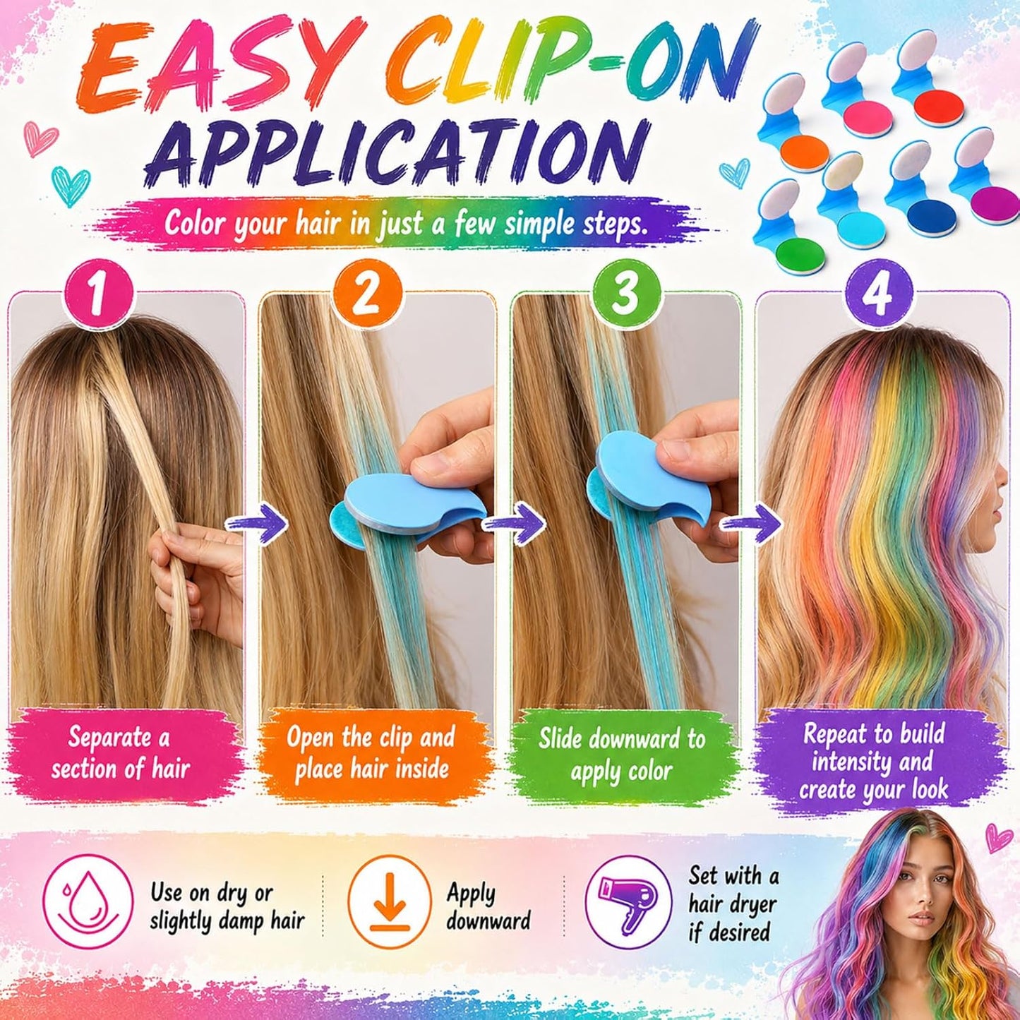 Temporary Hair Chalk - Washable Hair Dye for Festivals & Events | 8 Vibrant Colors for DIY Party & Cosplay