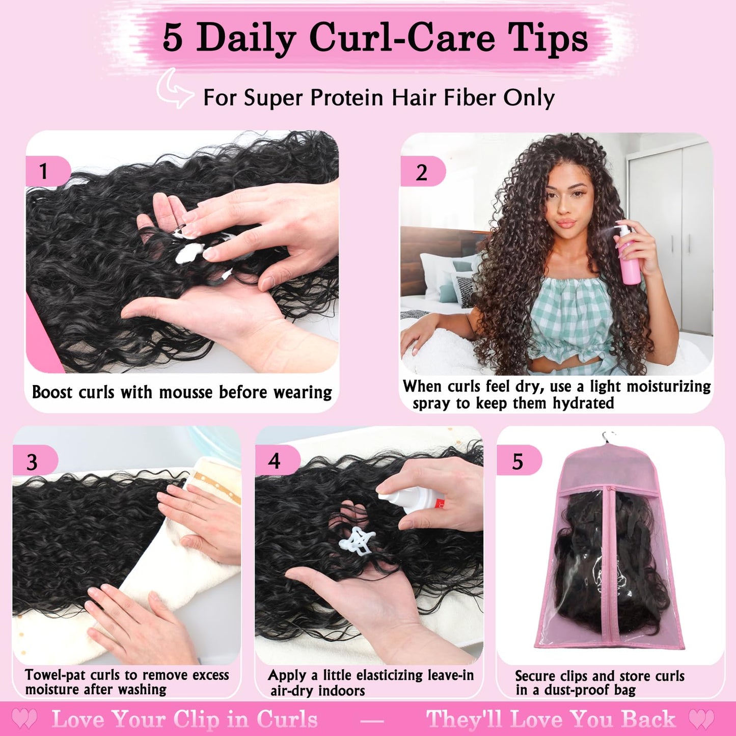 Curly Clip In Hair Extensions 6 Pcs 18 Clips Water Wave Clip Ins 100％ Pure Protein Silk Fiber Real Hair Feeling Full Head Double Lace Weft Soft Natural Hair Extensions for Women