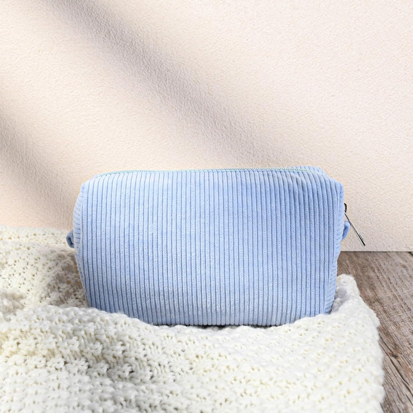 Bridesmaid Proposal Gifts - 6PCS Corduroy Blue Makeup Bags | Wedding Party Favors & Toiletry Organizers