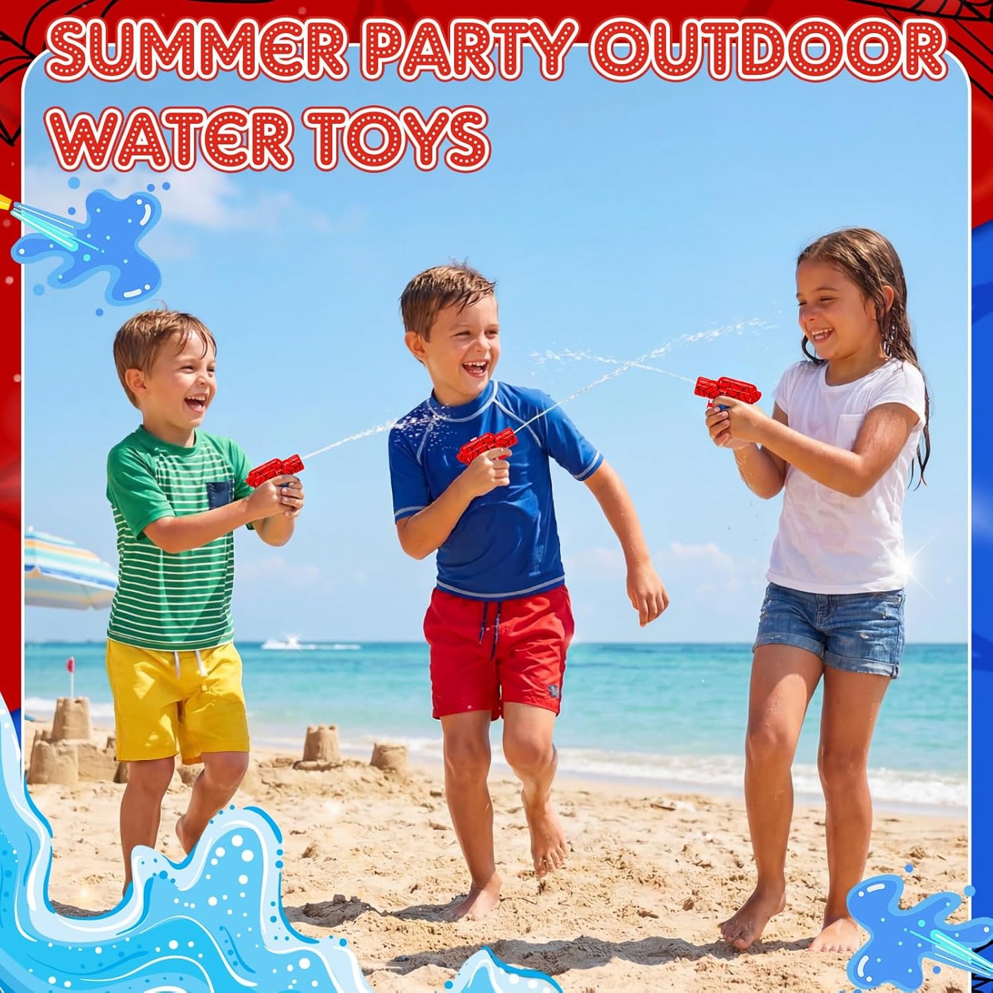 Mini Spider Web Water Guns - 12 Pack Plastic Blasters for Kids | Summer Pool Party Toys
