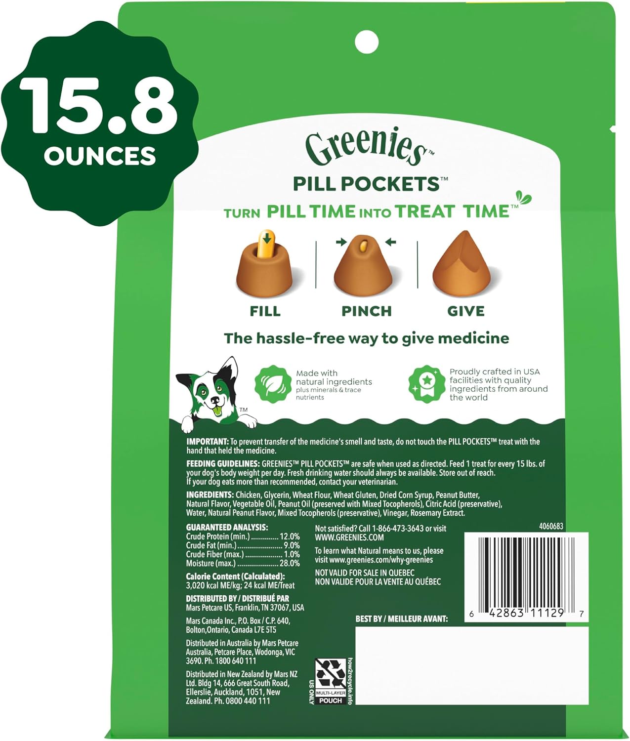 Greenies Pill Pockets for Dogs - Large Peanut Butter Treats for Medication | 15.8 oz Pouch