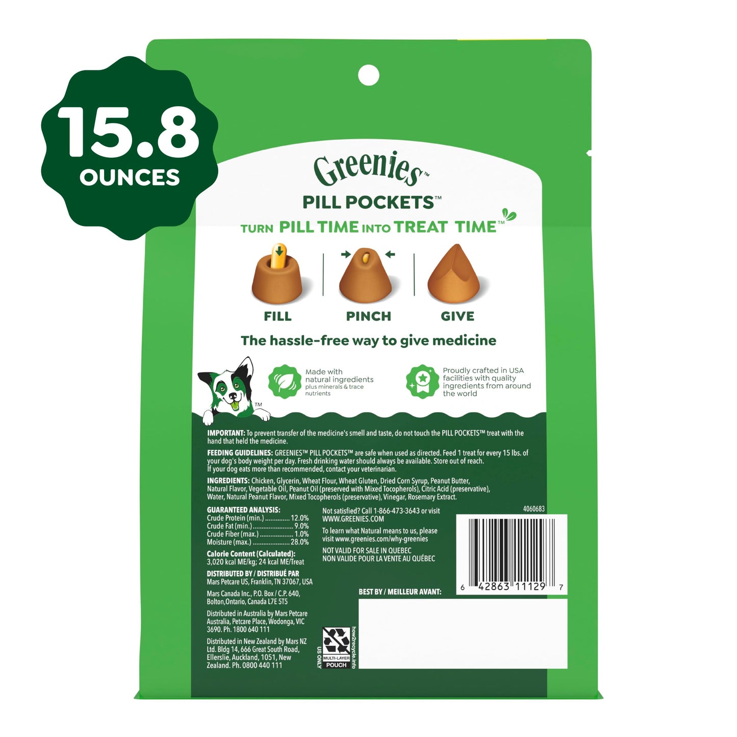 Greenies Pill Pockets for Dogs Large Size, Dog Treat Pouch for Capsule Medication, Peanut Butter Flavor, 15.8 oz. Pouch