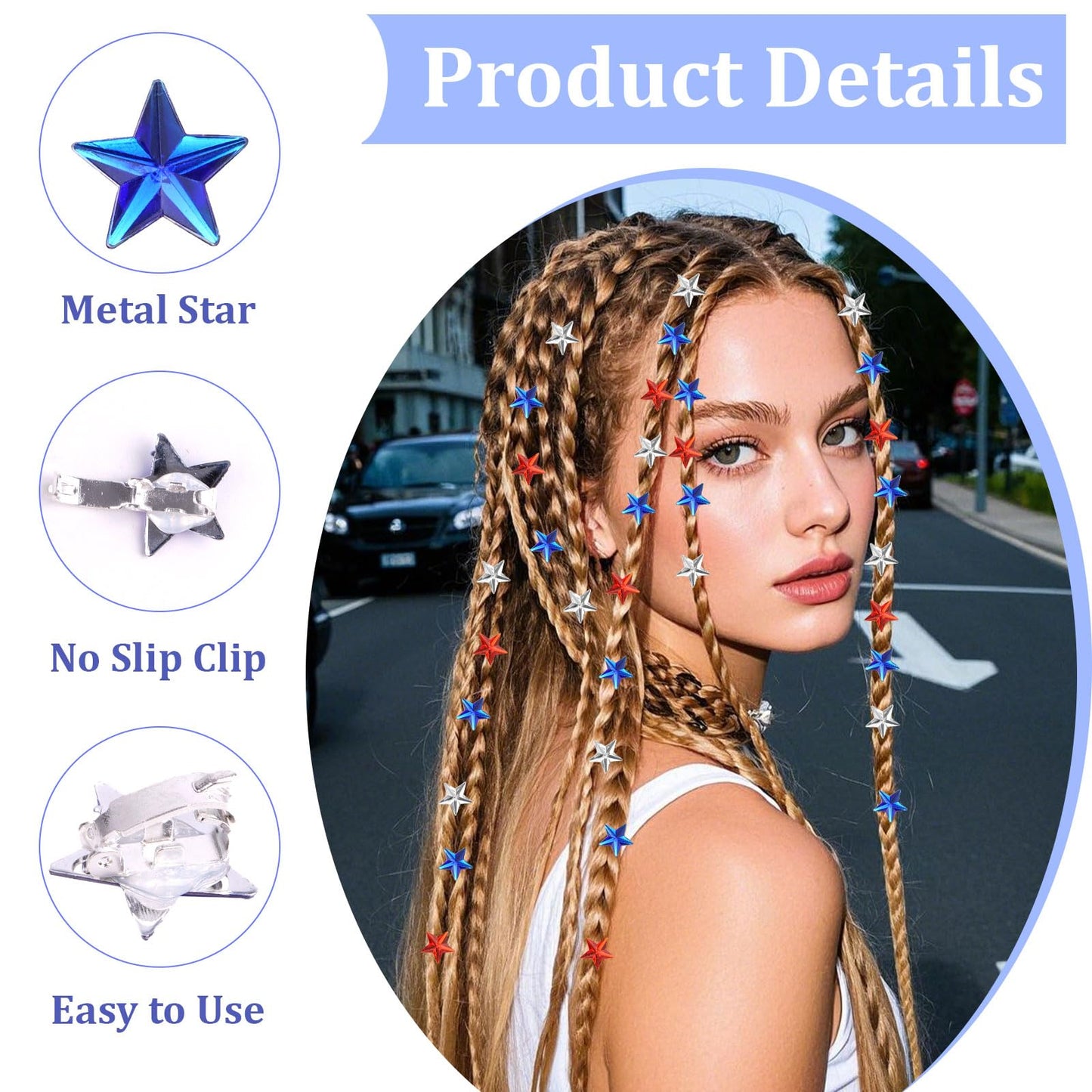 YISSION 30Pcs 4th of July Hair Clips for Women & Girls, Patriotic Red White Blue Sparkly Mini Star Barrettes, No Slip Hair Pins for Braids, Independence Day Memorial Day Hair Accessories Party Favors