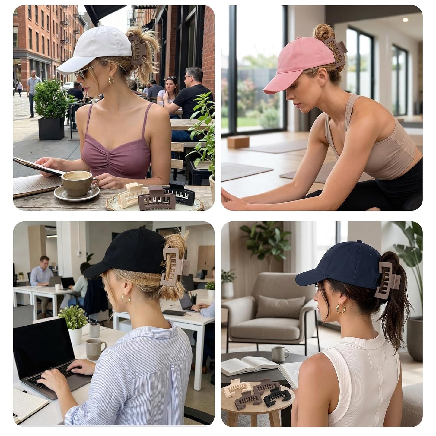 Hair Claw Clip Set - 4 Pack for Baseball Caps | Secure Hold for Thick Hair Styling