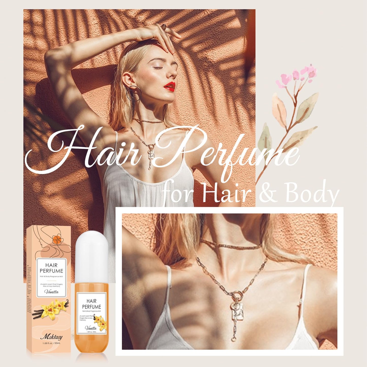 Hair Perfume for Women, Long Lasting Fragrance Hair & Body Perfume Mist, Vanilla Pheromone Spray for Hydrating Shine & Frizz Control, Parfum Oil for Odors Remove, Ideal Gift for Girls, 1.69 Fl Oz