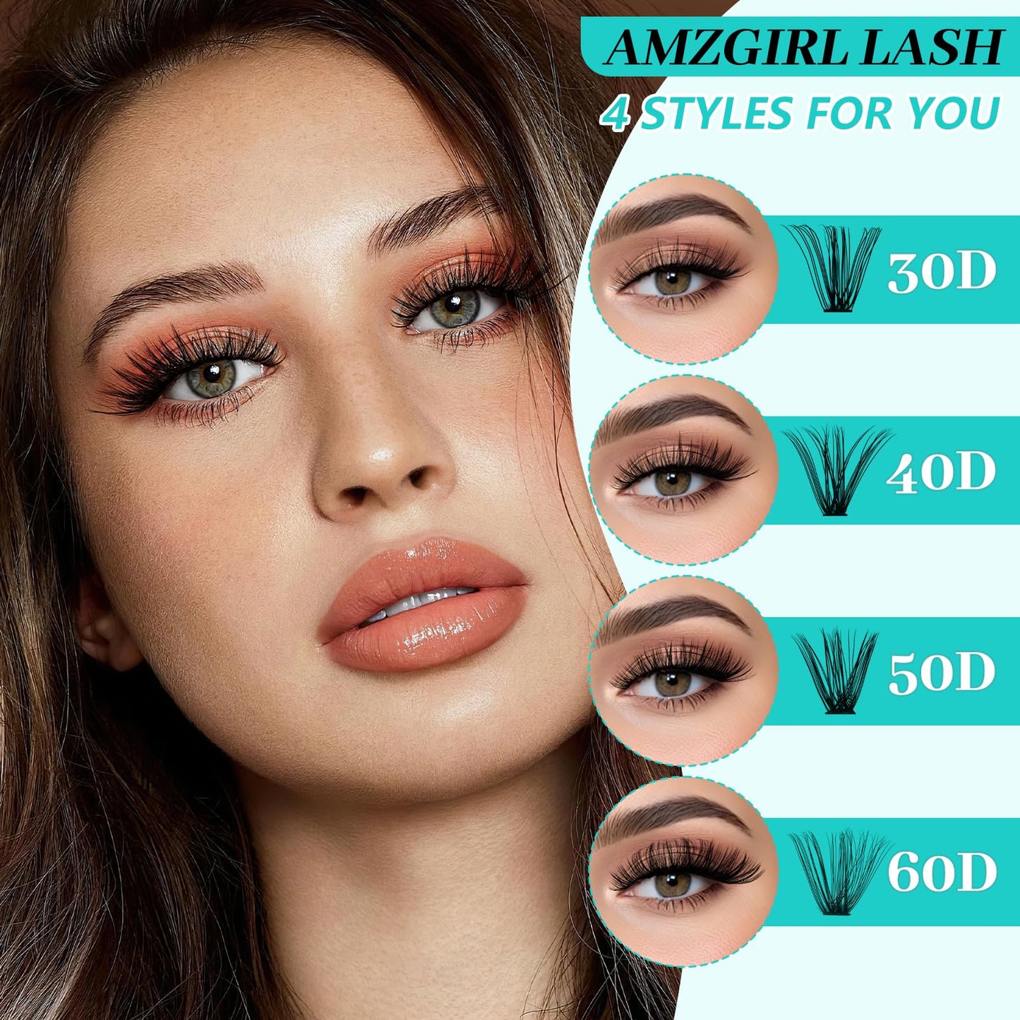 Lash Clusters Kit 640Pcs, Eyelash Clusters Extensions Kit 30D+40D+50D+60D, Lash Bond and Seal Waterproof, Lash Remover and Tweezers and Function Brush for DIY Lash Extension Kit(D-Mix9-16mm Kit)