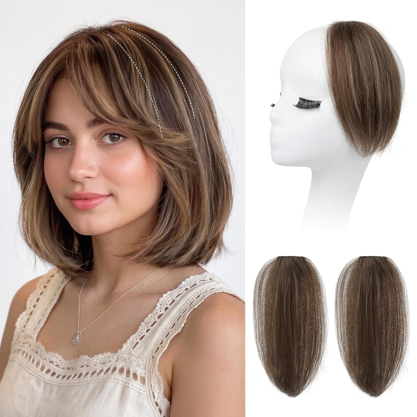REECHO Clip In Hair Volumizer - Short Thick Hairpieces for Extra Volume | Light Brown with Blonde Highlights, 8 Inch (Pack of 2)