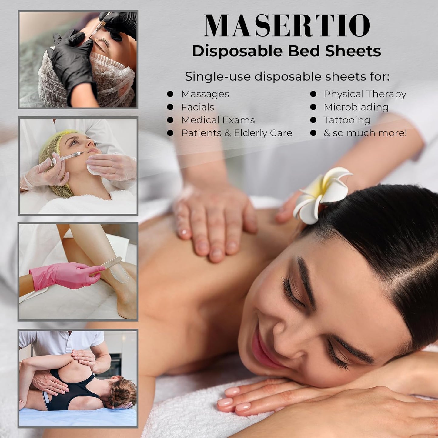 Disposable Massage Bed Cover - Non-Woven, Crinkle-Free Sheets | 31.5 x 71 Inches, 60 Sheets Per Roll