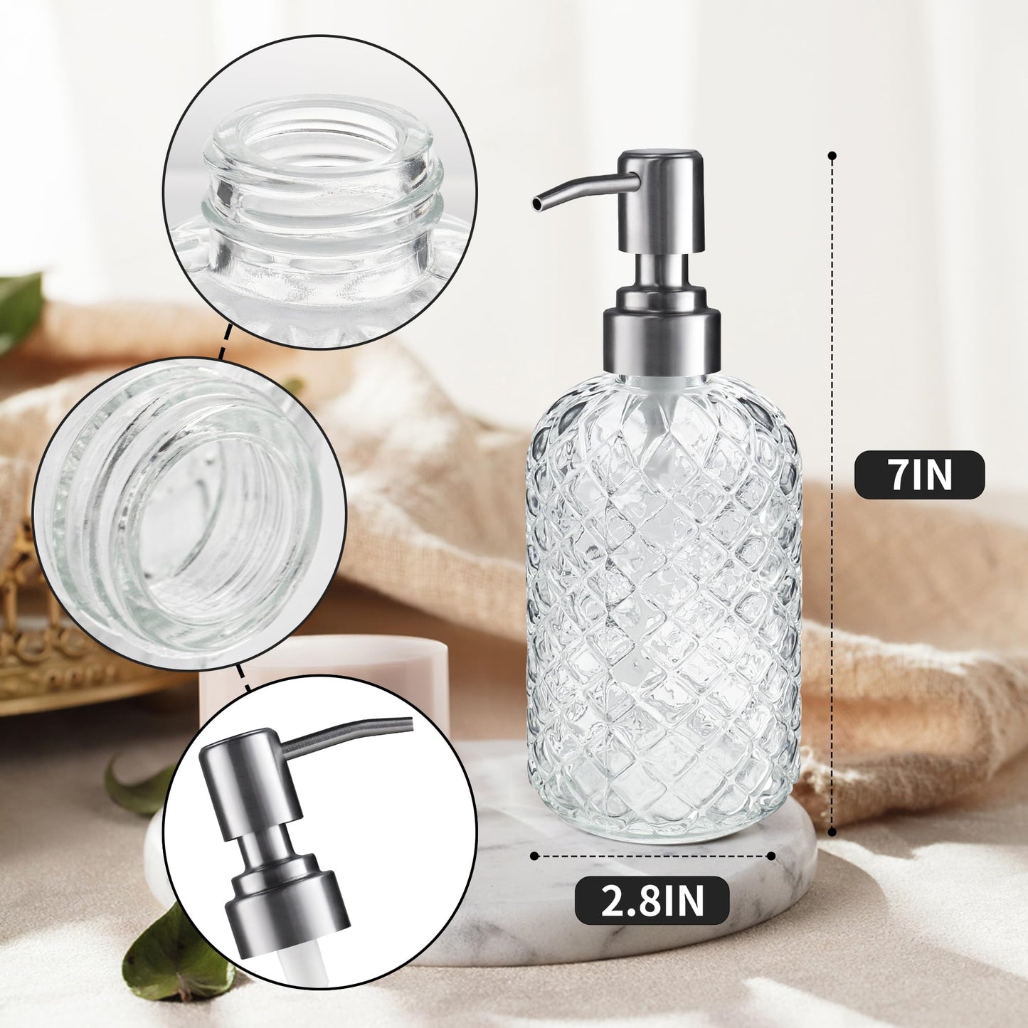 Kaishun 14 OZ Refillable Glass Soap Dispenser for Hand Soap & Lotion, Clear