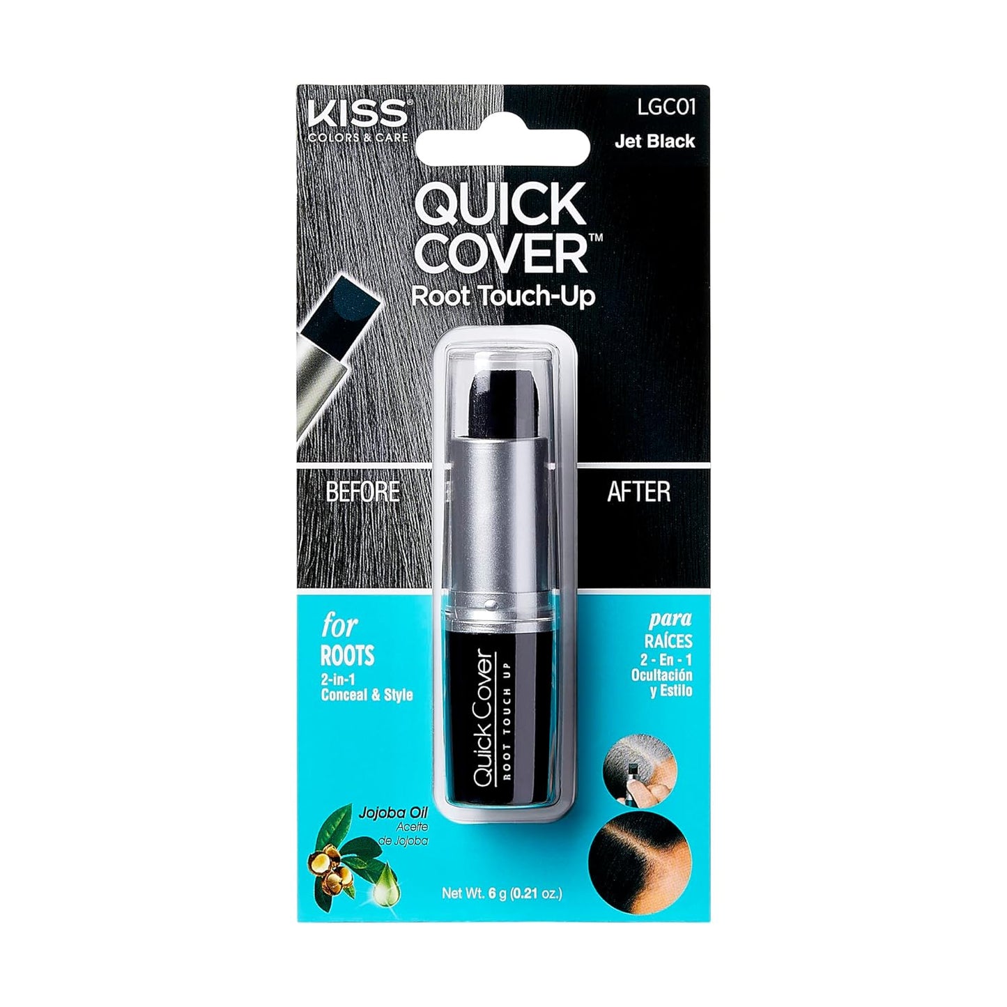 Quick Cover Root Touch Up Stick - Water-Resistant Gray Hair Concealer with Brush | Long-Lasting, Easy Application (Black)