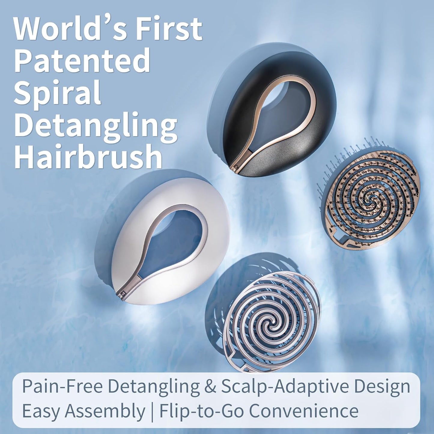 Uffy Spiral Shine Detangling Hair Brush - Anti-Frizz, Tangle-Free Design | Ergonomic Handle, Moonlight White