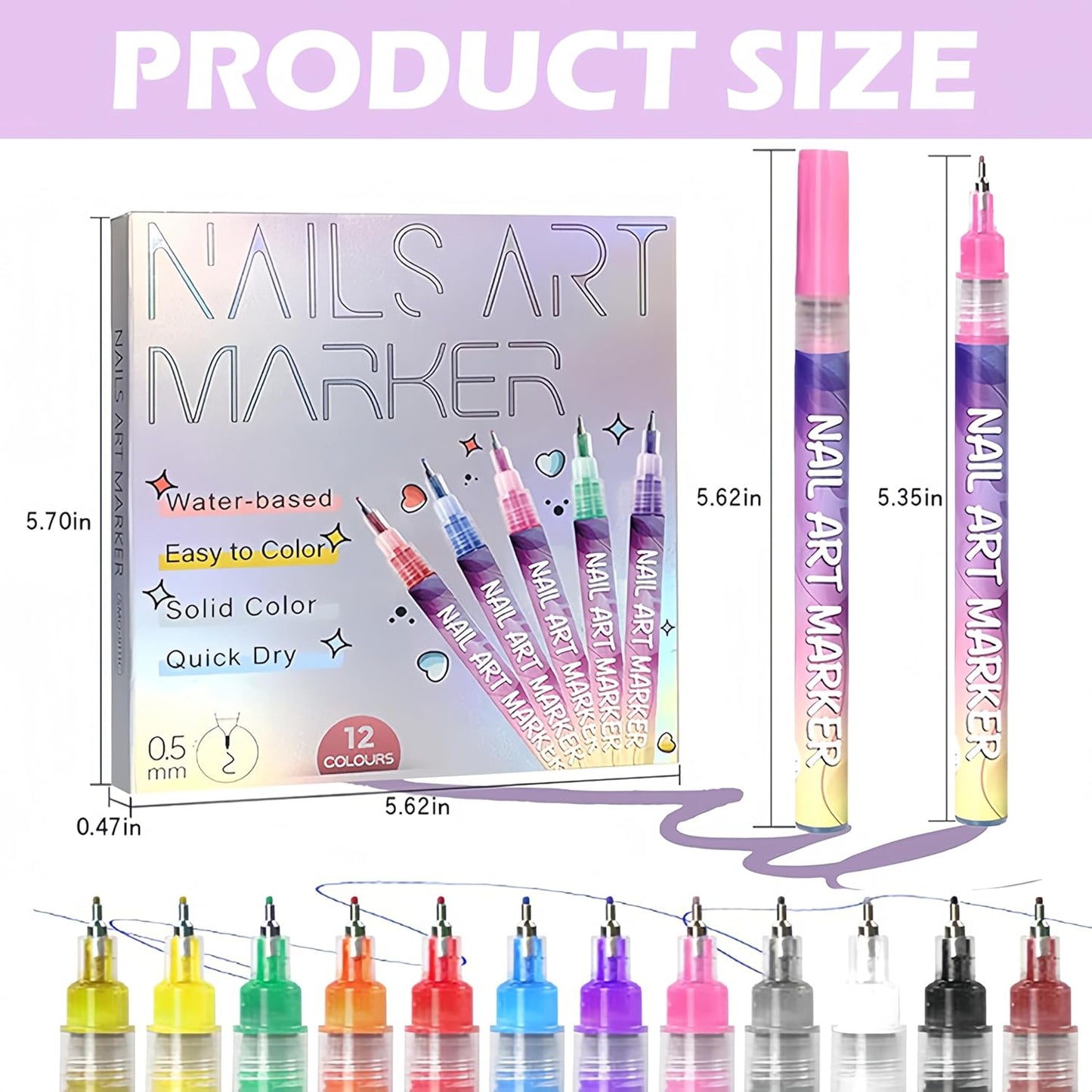 Nail Art Pens Set - 12 Colors Quick Dry Dotting & Liner Pens for DIY Nail Art | 3D Painting Tools