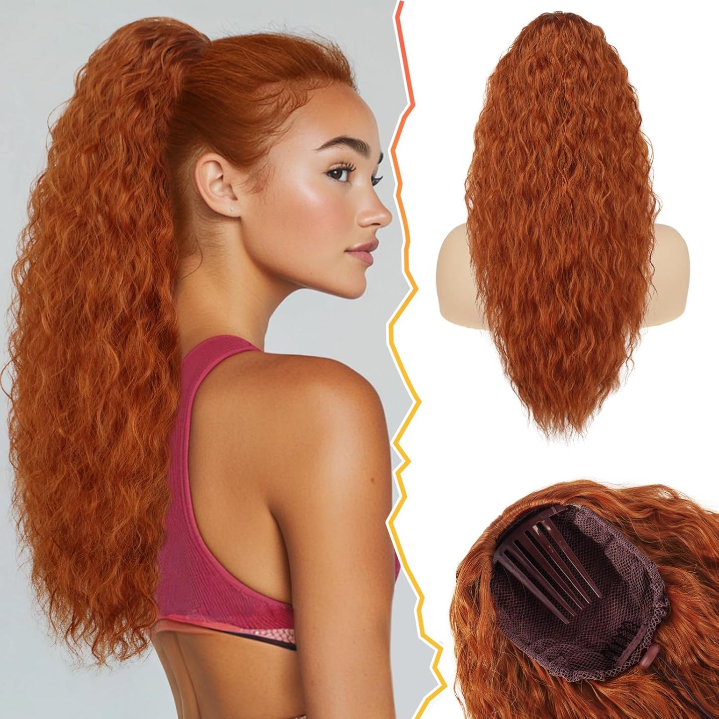 22 Inch Black Curly Wavy Drawstring Ponytail Extension - Synthetic Clip-In Hairpiece for Voluminous Bohemian Style