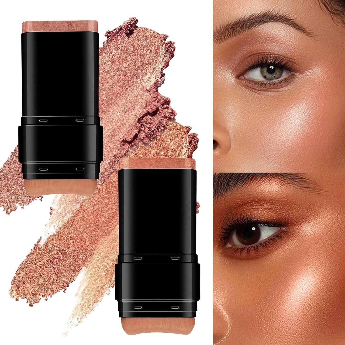 Golden Shimmer 2-in-1 Body Stick - Cream Bronze Highlighter with Blending Brush | Long-Lasting Glow, 0.51oz