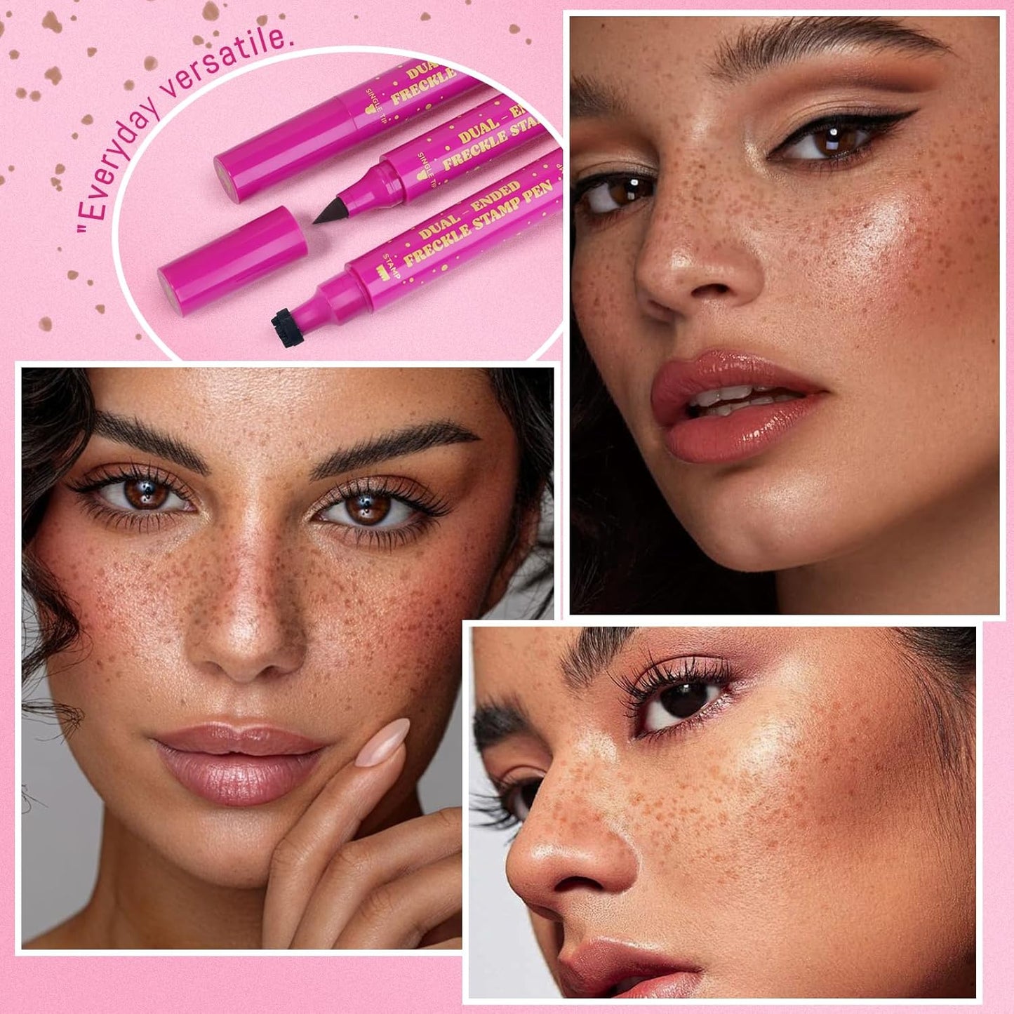 HOSAILY 2-in-1 Freckle Stamp Pen - Waterproof Long-Lasting Magic Marker for Natural Faux Freckles | Dark Brown