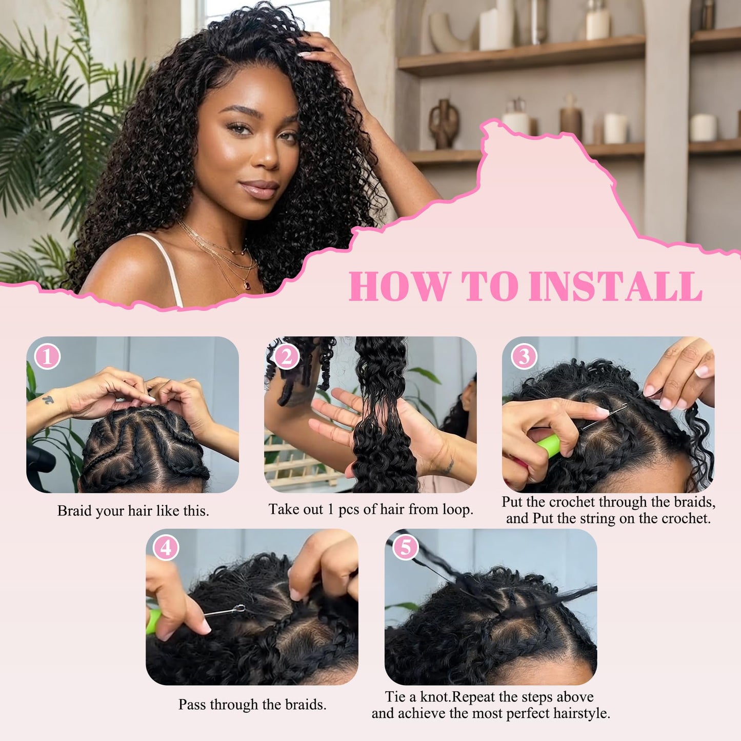 LADEMI Human Crochet Hair, Miracle Feather Crochet Hair Knotless Deep Wave