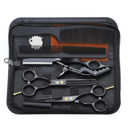 Purple Dragon Hair Cutting Scissors Set - 5.5 Inch Barber Shears with Razor & Leather Case | Thinning & Texturizing Tools for Professionals or Home Use