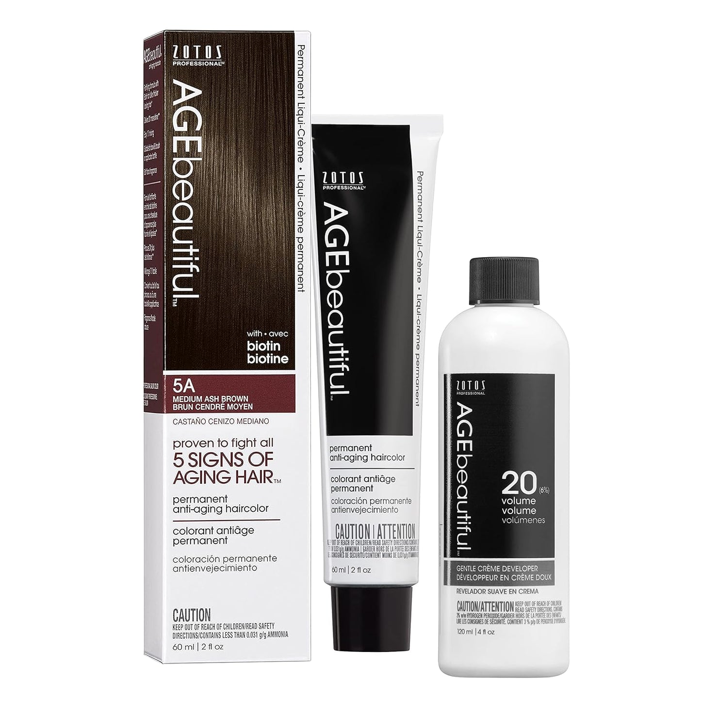 AGE Beautiful Permanent Hair Color Cream - 100% Gray Coverage Hair Dye with Biotin for Fuller, Thicker Hair | Professional Salon Quality